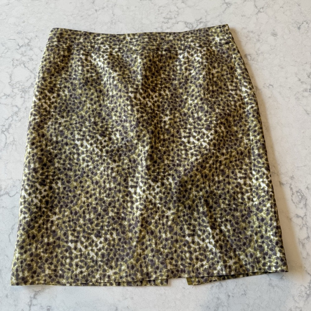 LOFT Skirt Chartreuce Brown Cotton Silk Size 8 Lined - Flaw